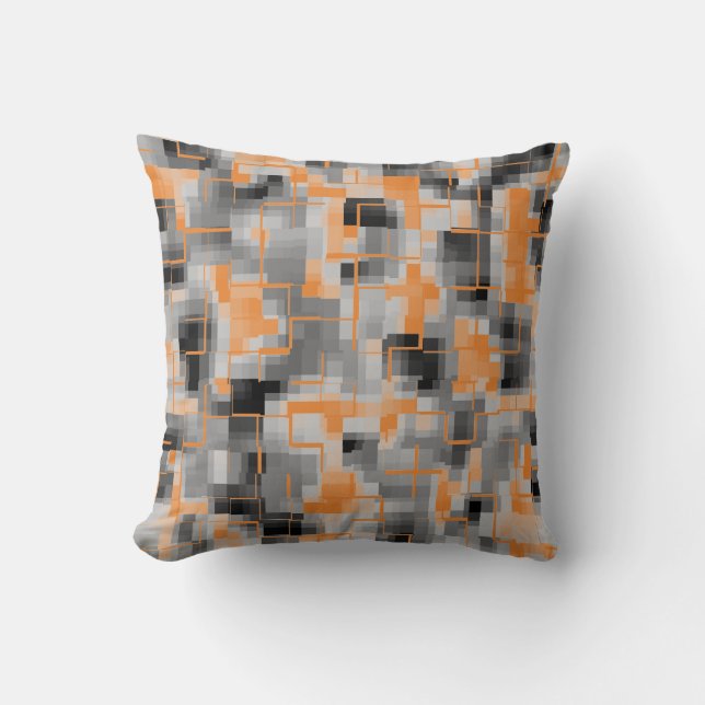 Almofada Cinza abstrato Black White Orange (Frente)
