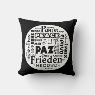 Almofada Cinza/almofada branca/paz em várias línguas