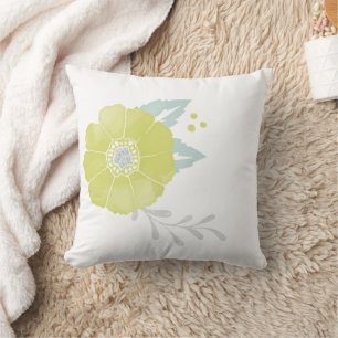 Almofada Cinza Amarela Mint Vintage Padrão Floral Moderno
