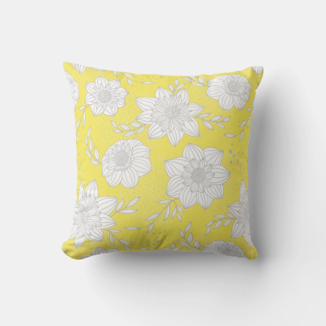 Almofada Cinza Amarelo Moderno Floral (Frente)