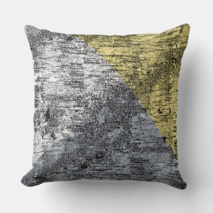 Almofada Cinza Amarelo Padrão de Latido de pássaro Abstrato