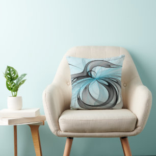 Almofada Cinza Antracite Arte Fractal Azul Moderna