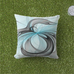 Almofada Cinza Antracite Arte Fractal Azul Moderna