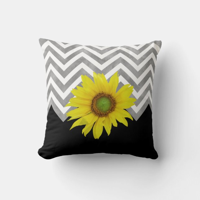 Almofada Cinza Black White Chevron Block c/ Sunflower (Frente)