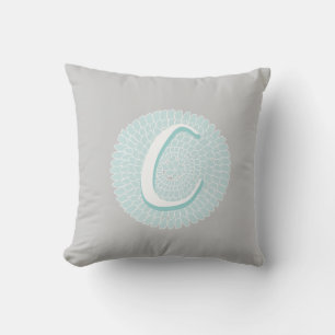 Almofada Cinza Blue Floral - Letra C