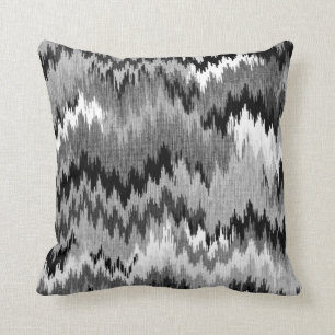 Almofada Cinza branco preto irregular de Chevron Ikat  