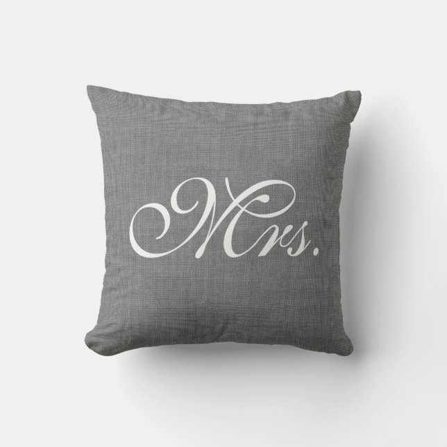 Almofada Cinza Burlap Mrs. Travesseiro (Frente)
