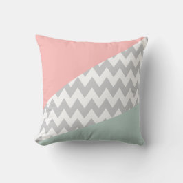 Almofada Cinza Chevron - hortelã e coral