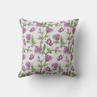 Almofada Cinza com design floral roxo
