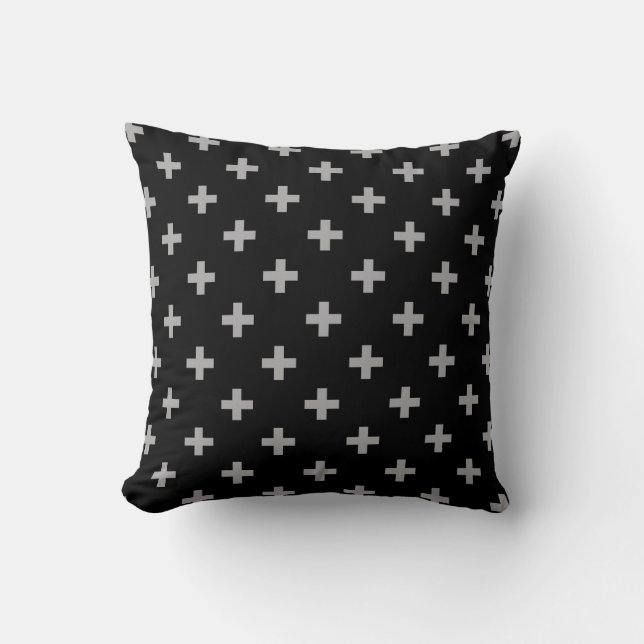 Almofada Cinza cruz a polca em preto (Frente)