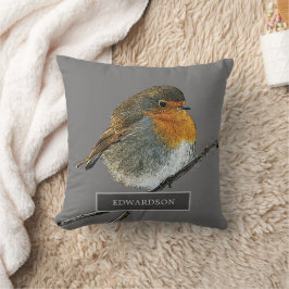 Almofada Cinza da família do pássaro Robin