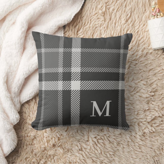 Almofada Cinza de carvão negro Xadrez de artan com monogram (Cobertor)
