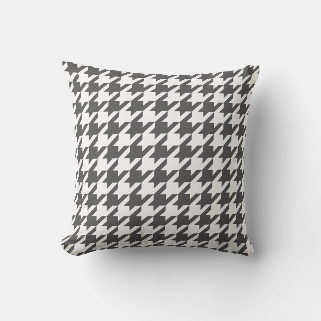 Almofada Cinza de carvão vegetal Houndstooth (Frente)