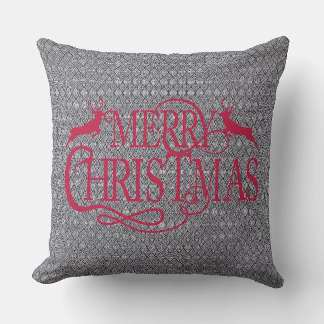 Almofada Cinza de Diamante de Feliz Natal (Frente)