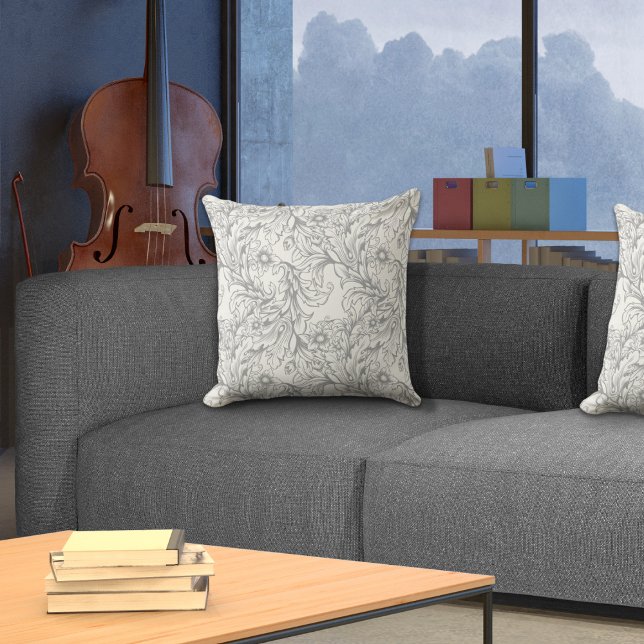 Almofada Cinza de Folha do Barroco Acanthus (Criador carregado)