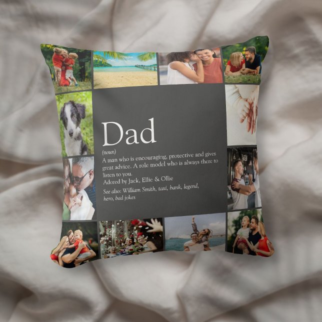 Almofada Cinza de Fotografias da Definição 12 do Pai do Mel (Best Dad Daddy Father Definition 12 Photo Gray Throw Pillow)
