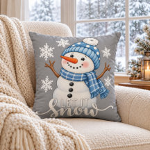 Almofada Cinza de Inverno com Boneco de Neve Let I