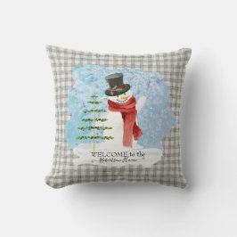 Almofada Cinza de Natal do Frosty Snowman White Xadrez