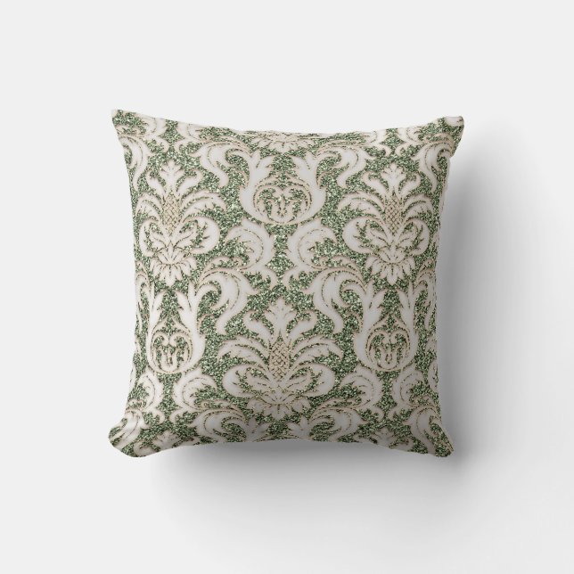 Almofada Cinza de Prata de Mint Green Metal Damask (Frente)