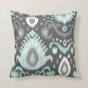 Almofada Cinza e Aqua Ikat Impressão