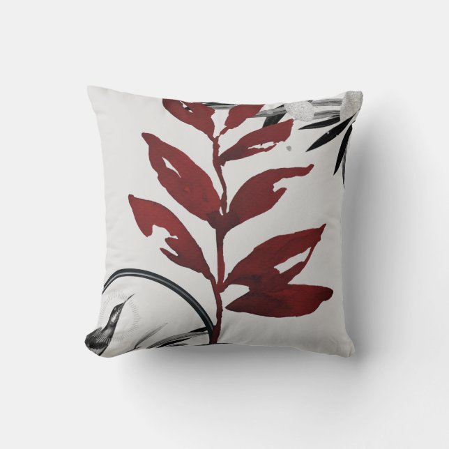 Almofada Cinza e Borgonha Cadeado Deixa Pássaro (Frente)