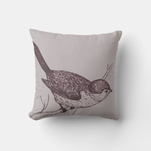 Almofada Cinza e Burgundy Bushtit Bird