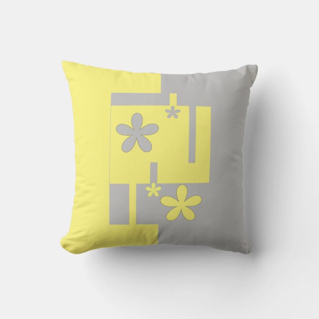 Almofada cinza e impressão amarela, (Frente)
