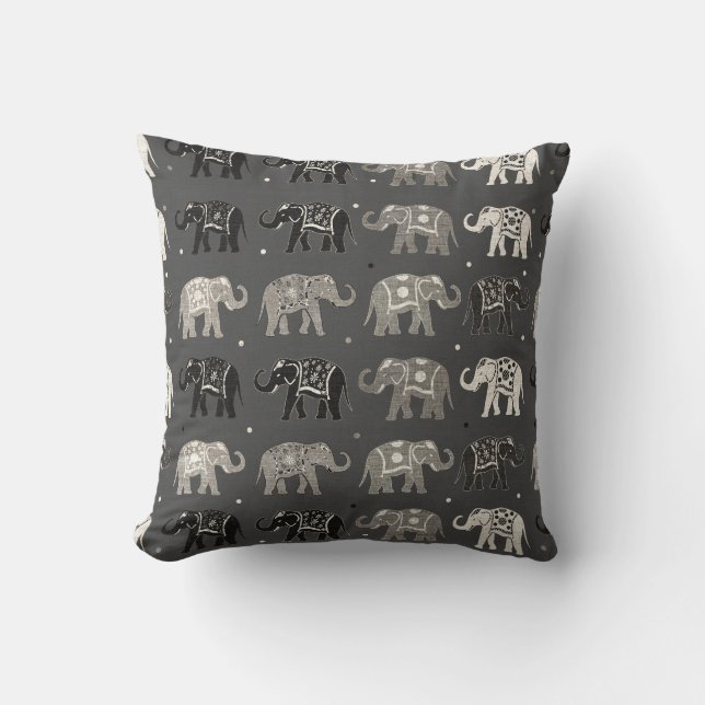 Almofada Cinza Elefante Padrão Linen Travesseiro (Frente)