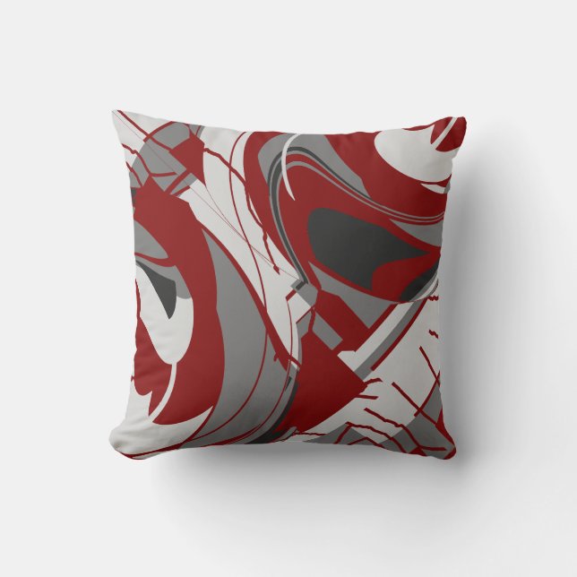 Almofada Cinza em Abstrato Floral Vermelho Escuro (Frente)