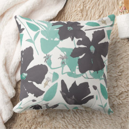 Almofada Cinza Feminina Chic Padrão Floral Teal