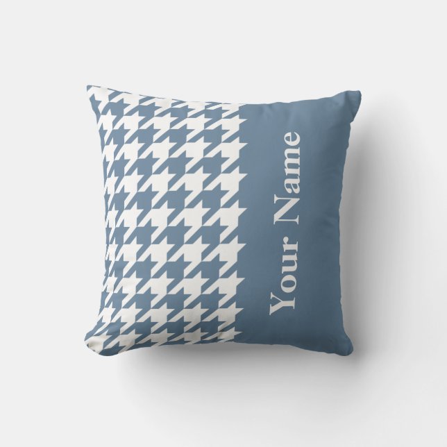 Almofada Cinza Francês Elegante Houndstooth com nome (Frente)