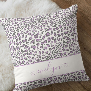 Almofada Cinza Lilac Impressa De Leopardo Animal Personaliz