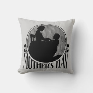 Almofada Cinza Luz Dia de as mães-Silhueta Retro