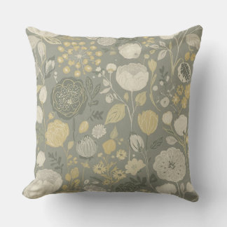 Almofada Cinza Médio Manteiga Amarelo Creme Floral Moderno