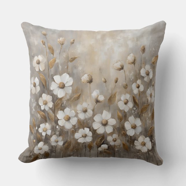 Almofada Cinza Neutro Dourado Taupe Floral (Frente)