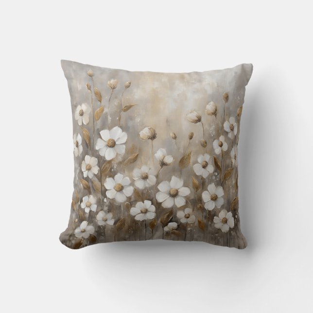 Almofada Cinza Neutro Dourado Taupe Floral (Frente)