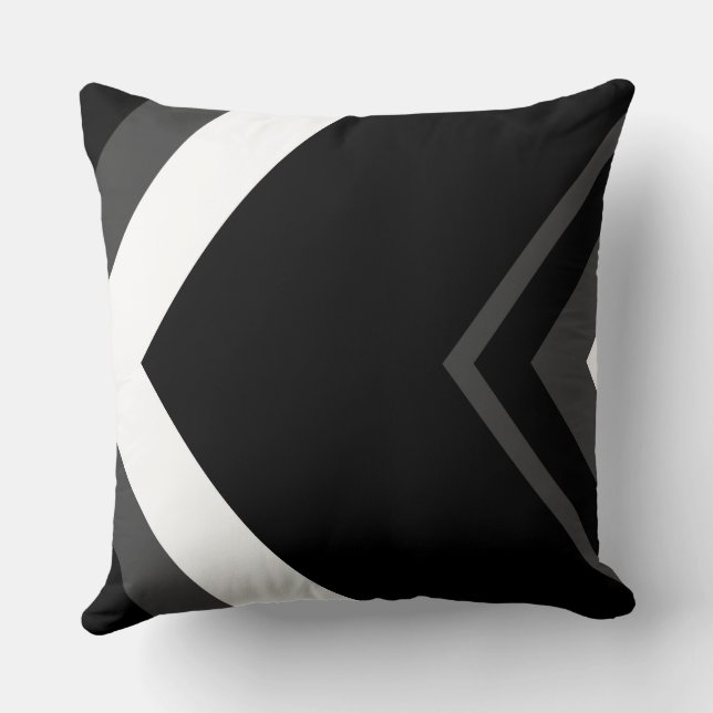 Almofada Cinza, Padrão Chevron Branco e Preto (Verso)