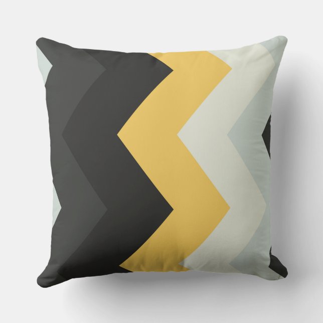 Almofada cinza, padrão de fevron branco e amarelo (Verso)