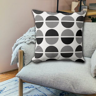 Almofada Cinza Preta Círculos Brancos Travesseiro decorativ