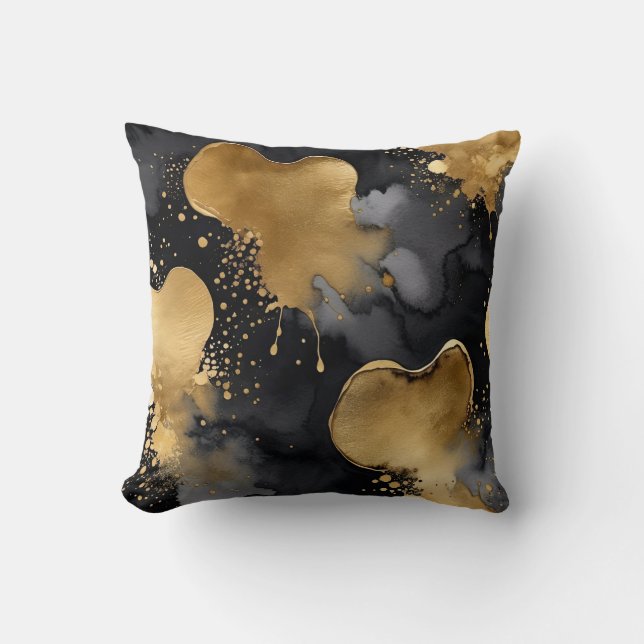 Almofada cinza preto, abstrato e ouro (Frente)