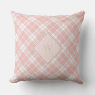 Almofada Cinza Rosa Suave Monograma Gingham Girly Xadrez