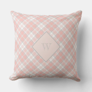 Almofada Cinza Rosa Suave Monograma Gingham Girly Xadrez