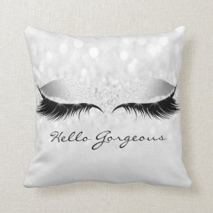 Almofada Cinza Silver Girly Makeup Lashes Olá Linda
