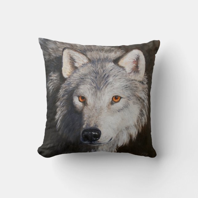 Almofada Cinza Timber Wolf Face (Frente)