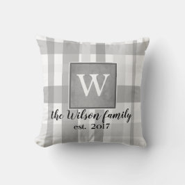 Almofada cinza travesseiro personalizada monograma e xadrez