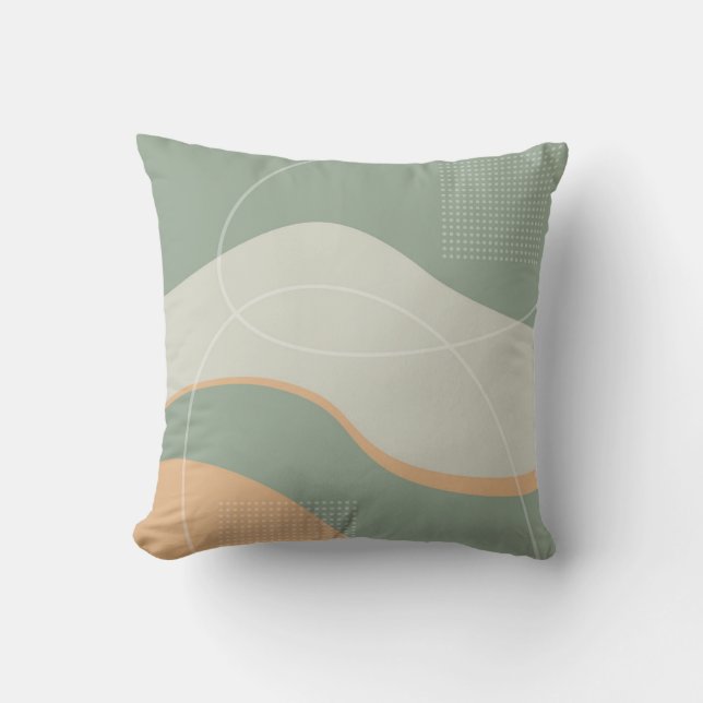 Almofada Cinza Verde e Design de Arte Abstrato de Salmão (Frente)