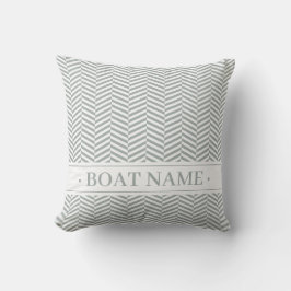 Almofada Cinza Verde Herringbone Decor com Nome De Barco.