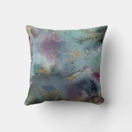 Almofada Cinza Verde Rosa Dourado, Abstrato de Aquarela