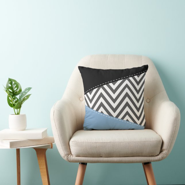 Almofada Cinza Zigzag, Cinza Chevron, Zigzag Patterno, Azul (Cadeira)