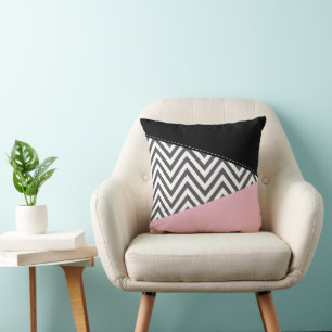 Almofada Cinza Zigzag, Cinza Chevron, Zigzag Patterno, Rosa